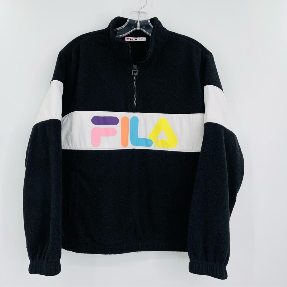 Fila spell out 1/4 zip pull over jacket sweatshirt color block women's size M‎